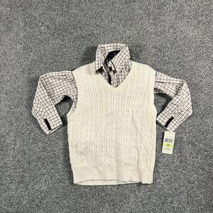 Guess Boys 4T Plaid Button Up Shirt Cable Knit Sweater Vest 2 Piece Outfit
